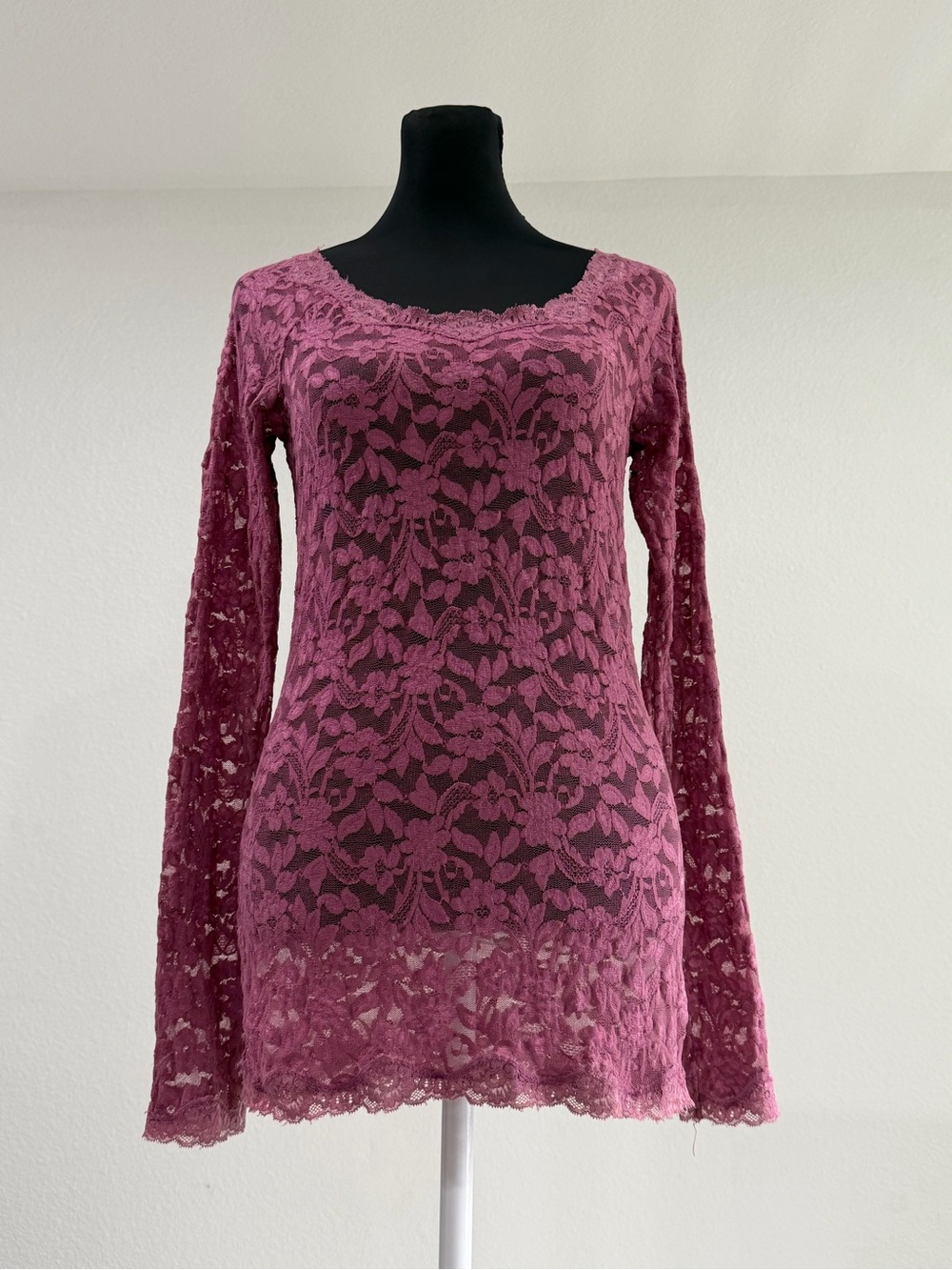 Moda International Y2K Lace Layering Top Tunic Sz S Romantic Fairy Long Sleeve